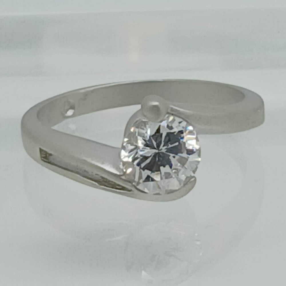 Vintage 1990's White Gold EP Split Band Satin Finish Solitaire Ring Size 10 - Picture 7 of 8